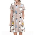 thumbnail image 1 of Gukieu Cute Hand Drawn Bear Print Women's Short Sleeve Dress, Elastic Waistband A-line with Pockets Summer Dress, Suitable for Daily Leisure, Work, Vacation, 1 of 6