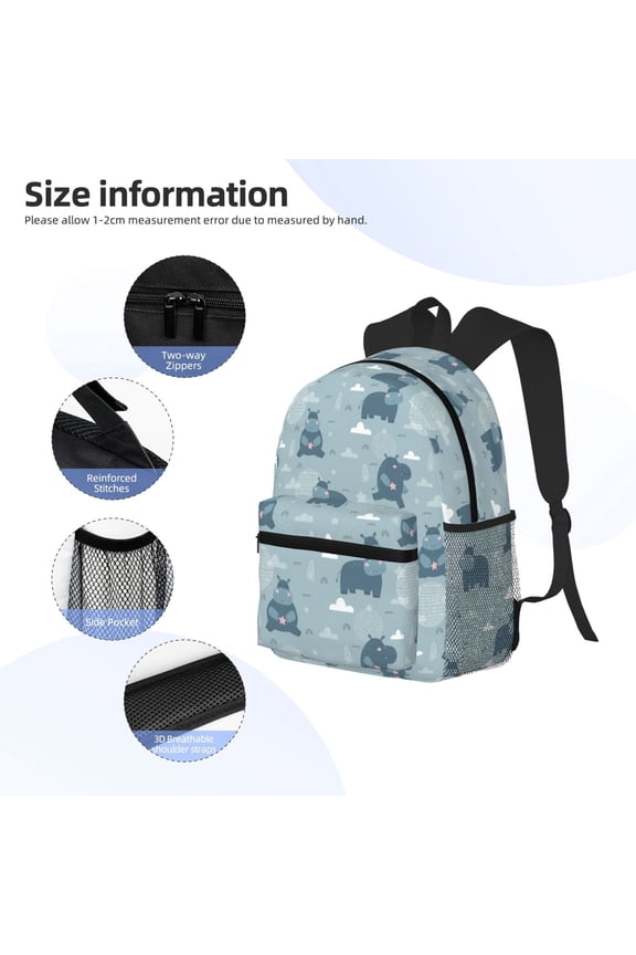 Cute Hippopotamus Print Backpack, Waterproof Backpack with Adjustable Shoulder Straps, Suitable for Campus, Business, Travel, Unisex