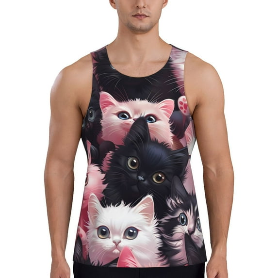 Gukieu Cute Kittens Group Portrait Print Men's Quick Dry Fitness Vest, Round Neck Sleeveless Fitness Bodybuilding Top-3X-Large