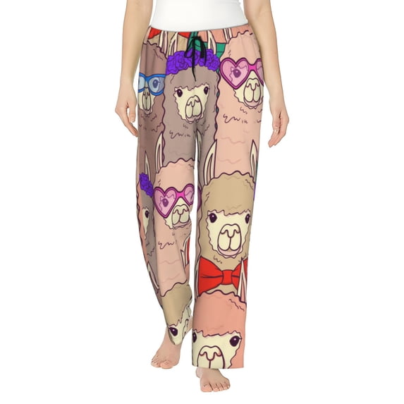 Gukieu Cute Lamas Print Women's Home Trousers, with Pockets and Drawstring Pajamas, Home Pajamas, Sleepwear-Large