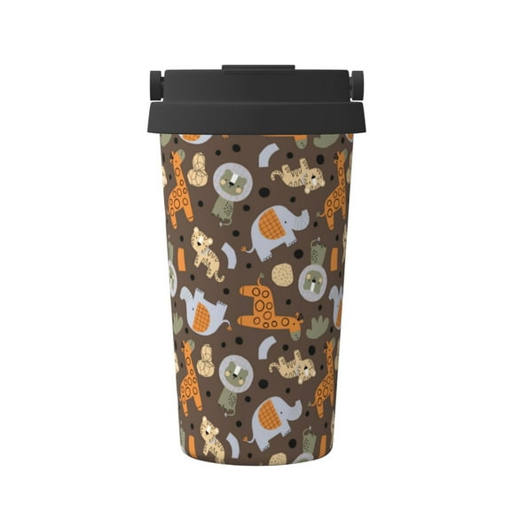 Gukieu Cute Lion Tiger Print Insulated Coffee Cup, Portable Stainless Steel Vacuum Cup with Lid, Unisex, Suitable for Office, Cafe, Car
