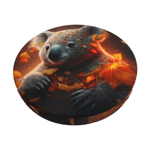 Gukieu Cute Maple Leaf Koala Print Round Chair Cover, Dust-proof and Non-slip Bar Chair Protective Cover, Suitable for Bars, Restaurants, Offices-13 inch