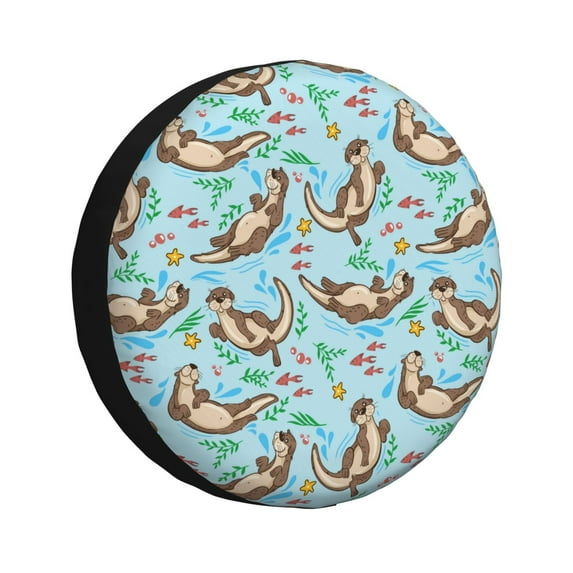 Gukieu Cute Otters Print Car Tire Cover, Adjustable Waterproof and Dustproof Tire Protection Cover, Suitable for SUV, Truck, Van-15 inch