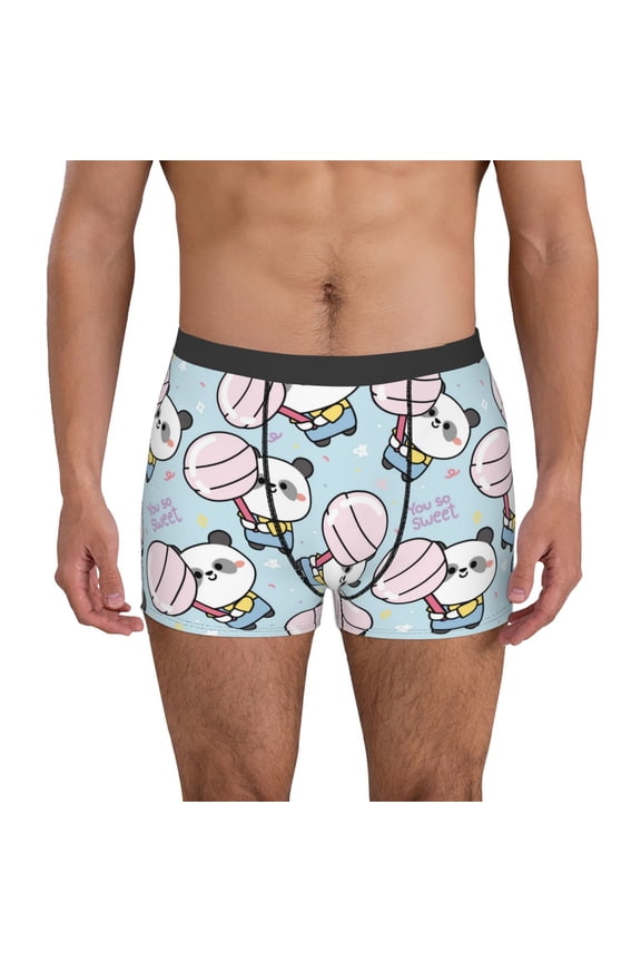 Cute Panda Bear Print Men's Boxer Briefs, High Elastic Moisture Wicking Boxer Briefs Underwear-Medium