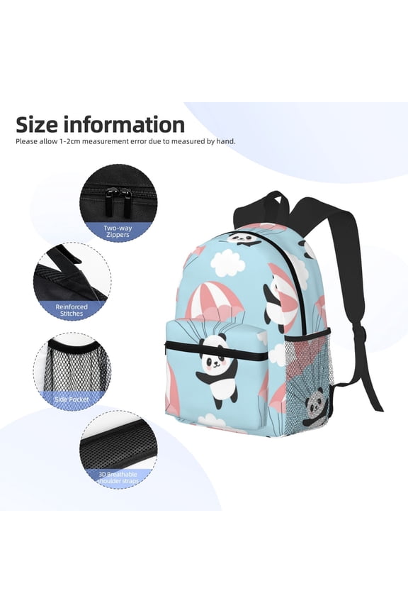 Cute Panda Flying in the Sky Print Backpack, Waterproof Backpack with Adjustable Shoulder Straps, Suitable for Campus, Business, Travel, Unisex