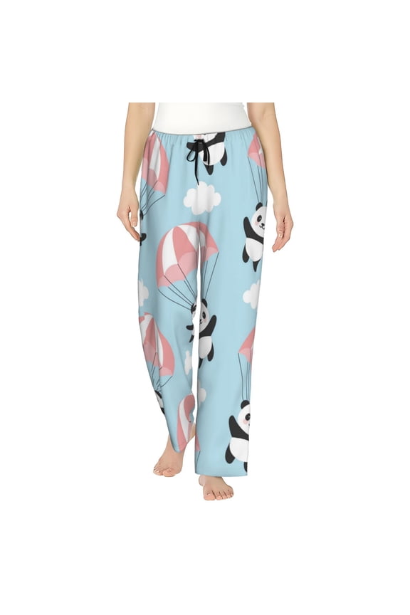 Cute Panda Flying in the Sky Print Women's Home Trousers, with Pockets and Drawstring Pajamas, Home Pajamas, Sleepwear-Large