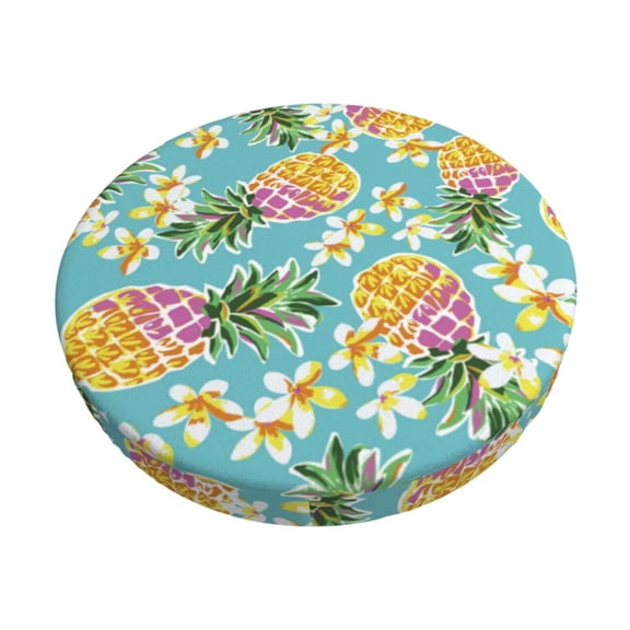 Gukieu Cute Pineapples Print Round Chair Cover, Dust-proof and Non-slip Bar Chair Protective Cover, Suitable for Bars, Restaurants, Offices-14 inch