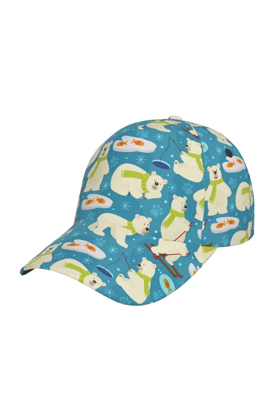 Cute Polar Bear Fishing Prin Baseball Cap, Adjustable Sweat-wicking Daily,Travel, Sports Cap, Unisex