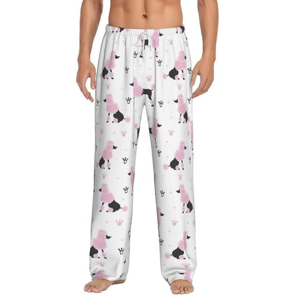Gukieu Cute Poodle Dog Print Men's Home Trousers, Elastic Drawstring Home Pajamas Clothing Suitable for Adult Men-X-Large