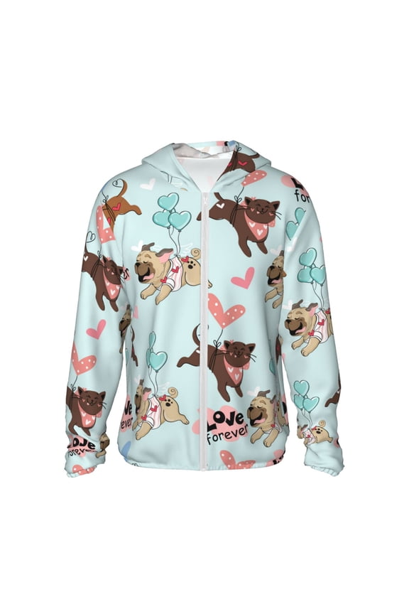 Cute Pug Dogs Print Sun Protection Hoodies for Men and Women, Zippered Long-sleeved Quick-drying UV Protection Shirts, Suitable for Sports, Swimming, Fishing-X-Large