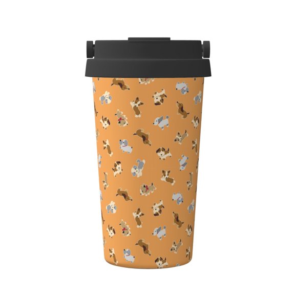 Gukieu Cute Puppy J Print Insulated Coffee Cup, Portable Stainless Steel Vacuum Cup with Lid, Unisex, Suitable for Office, Cafe, Car