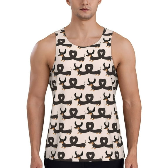 Gukieu Cute Puppy Print Men's Quick Dry Fitness Vest, Round Neck Sleeveless Fitness Bodybuilding Top-Large