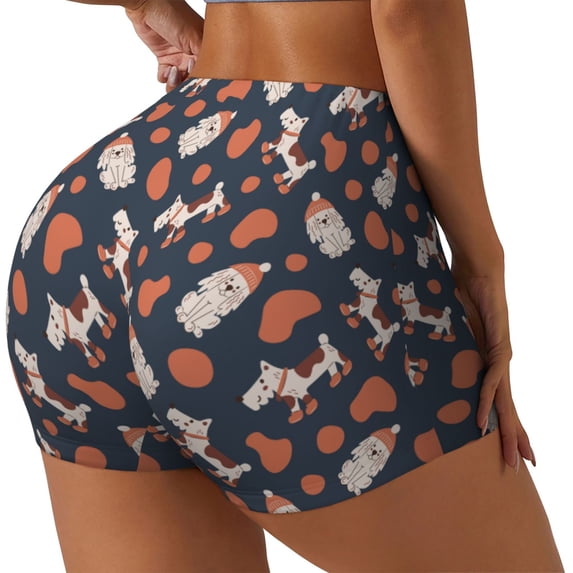 Gukieu Cute Puppy Print Women's Sports Shorts, Elastic Waist High Stretch Running Yoga Gym Sweatpants-Large