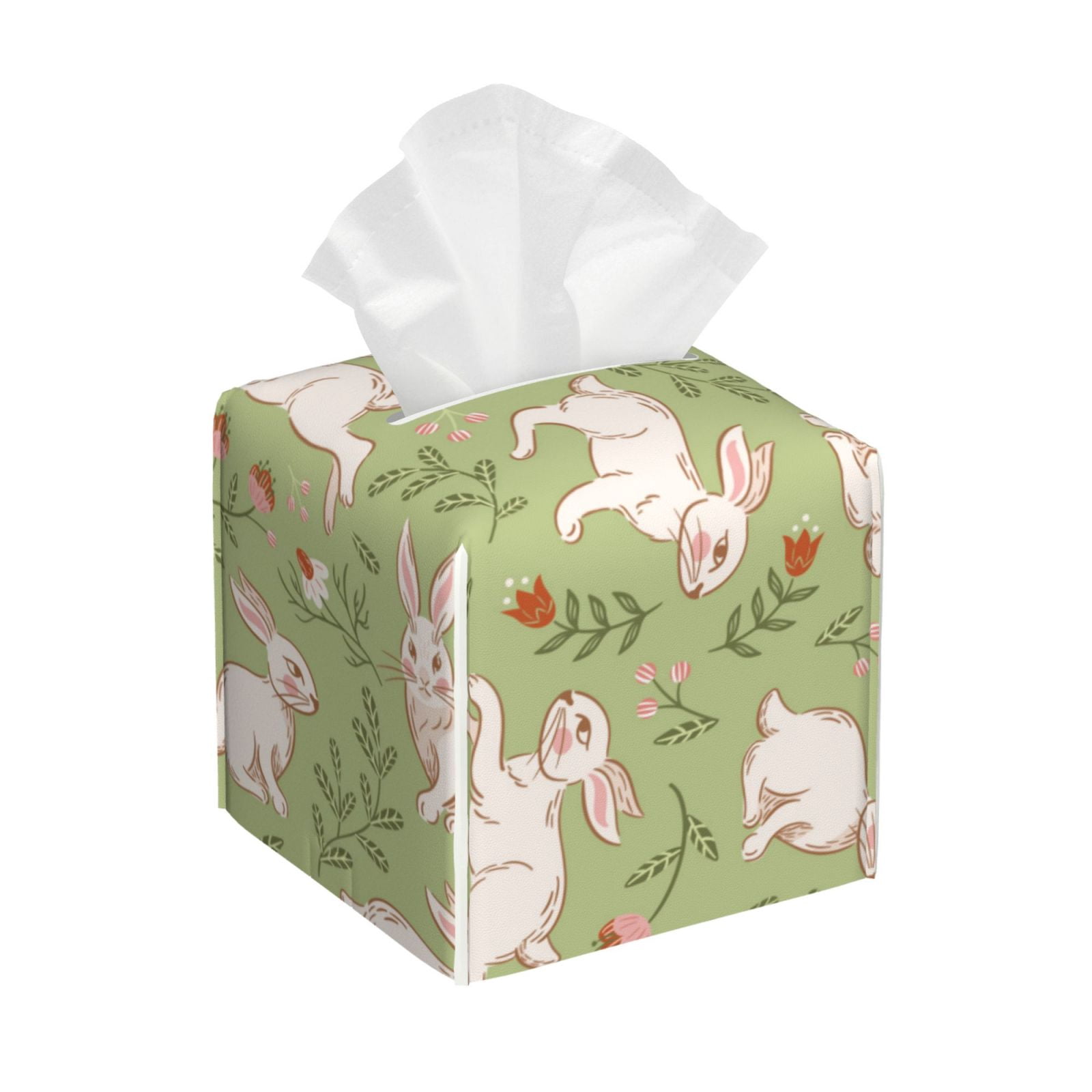 A Rabbit Tissue Gukieu Cute Rabbit And Flower Print Leather Tissue Box, PVC Waterproof ...