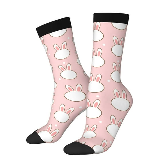Gukieu Cute Rabbit Print Contrast Color Mid-calf Socks, Sweat-wicking Athletic Socks, Unisex Clothing Accessories