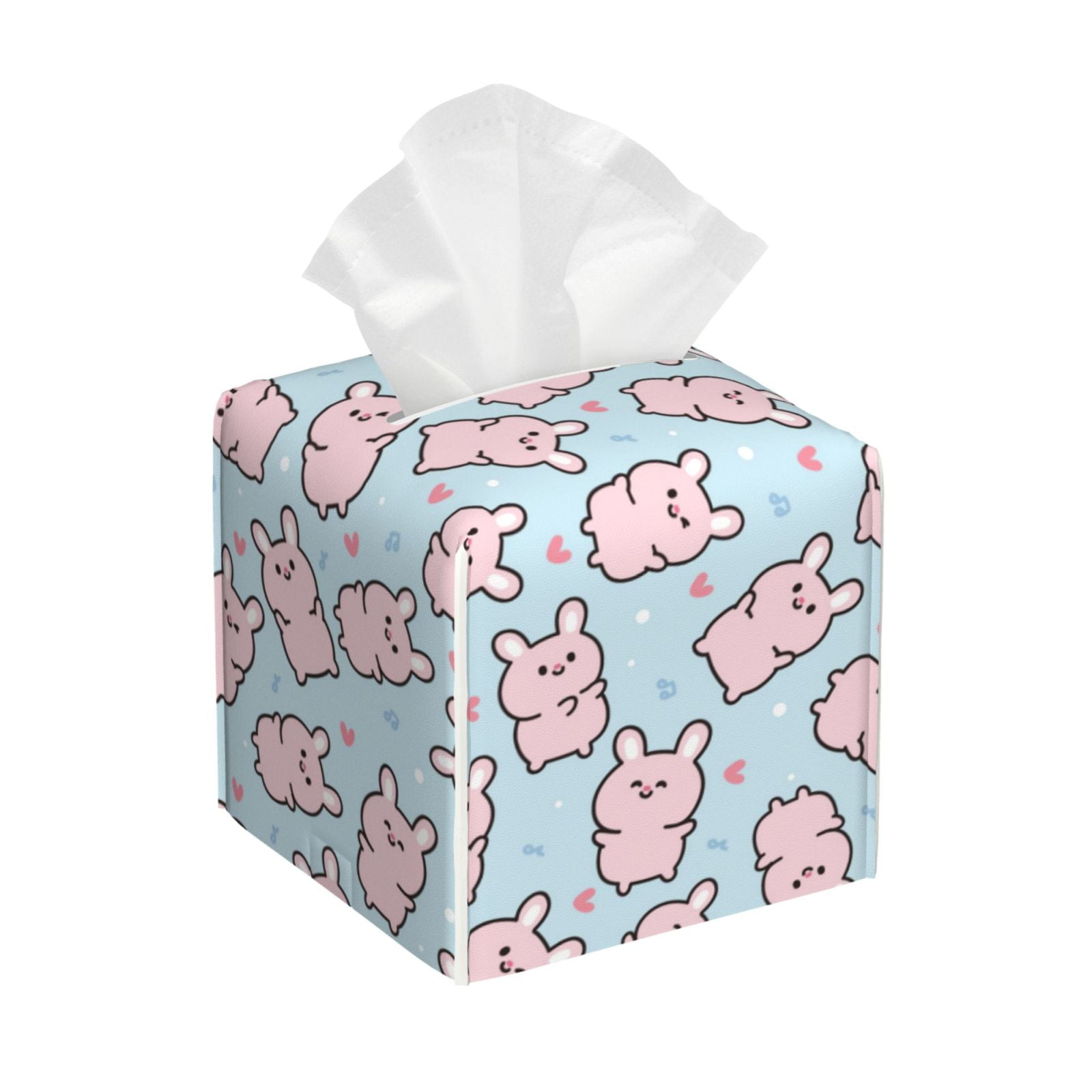 White Rabbit Tissue Gukieu Cute Rabbit Print Leather Tissue Box, PVC Waterproof Velcro ...