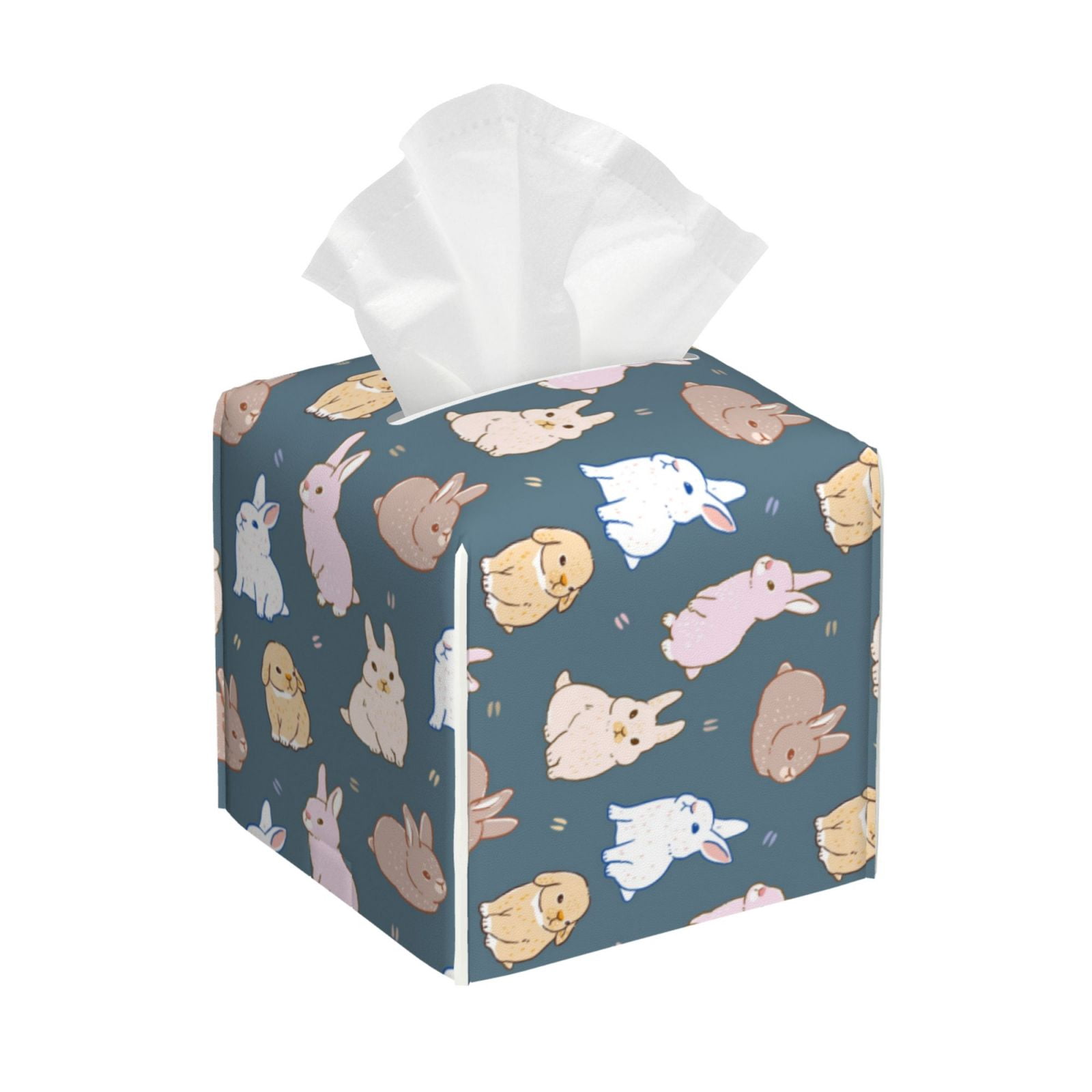 A Rabbit Tissue Gukieu Cute Rabbit Print Leather Tissue Box, PVC Waterproof Velcro ...
