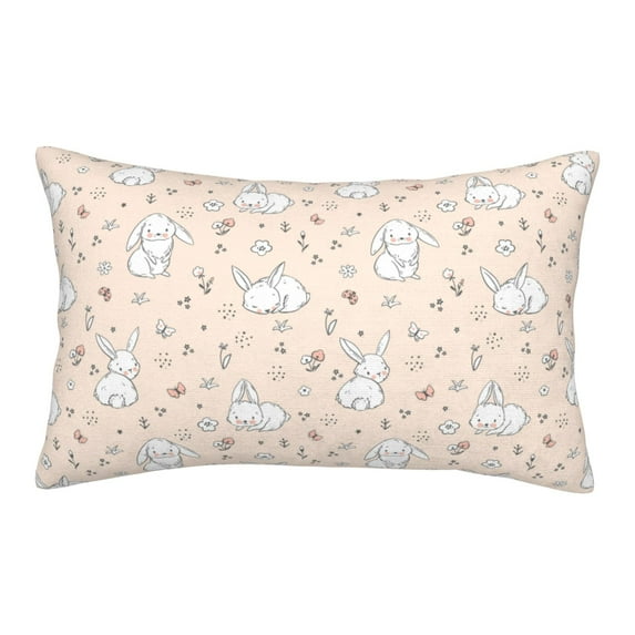 Gukieu Cute Rabbit Print Plush Pillow Cover, Hidden Zipper Pillow Protector without Pillow Core, Suitable for Bedroom, Office, Car Decoration-20"x30"