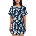thumbnail image 1 of Gukieu Cute Rabbit Print Women's Short-sleeved Pajama Set, Round Neck Button Top Elastic Shorts 2-piece Set, Summer Home Leisure Clothing-Small, 1 of 6