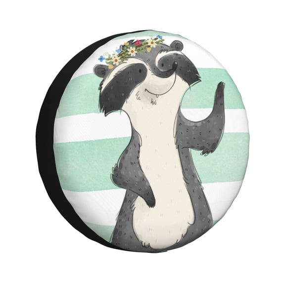 Gukieu Cute Raccoon Print Car Tire Cover, Adjustable Waterproof and Dustproof Tire Protection Cover, Suitable for SUV, Truck, Van-14 inch