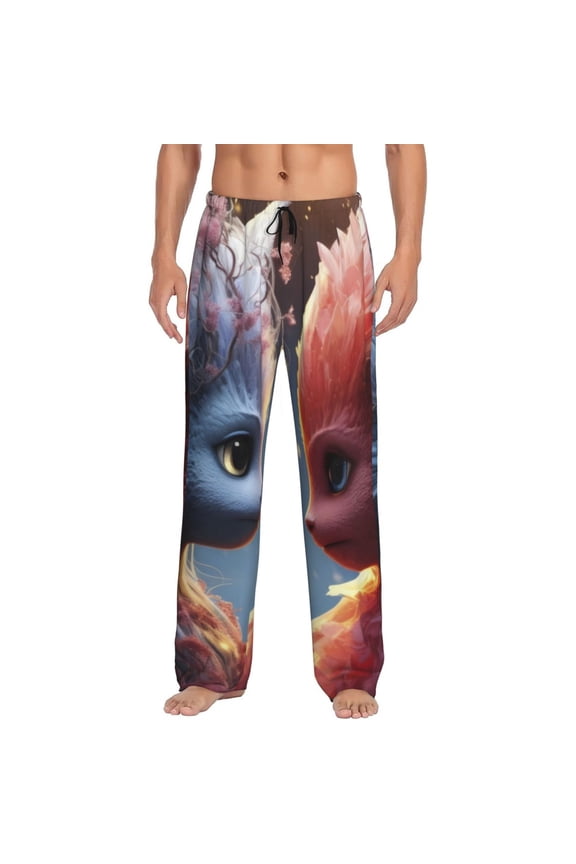 Cute Red And White Elf Print Men's Home Trousers, Elastic Drawstring Home Pajamas Clothing Suitable for Adult Men-