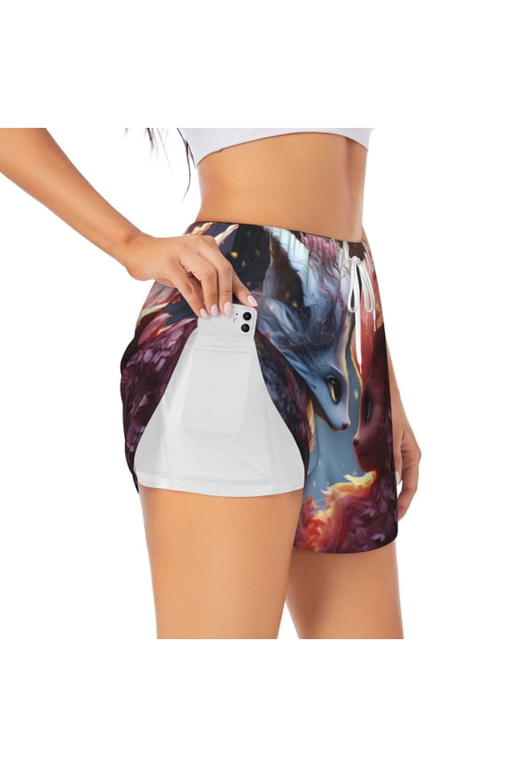 Cute Red And White Elf Print Women's Sports Shorts with Drawstring Elastic Waistband for Running, Yoga, Fitness-Large