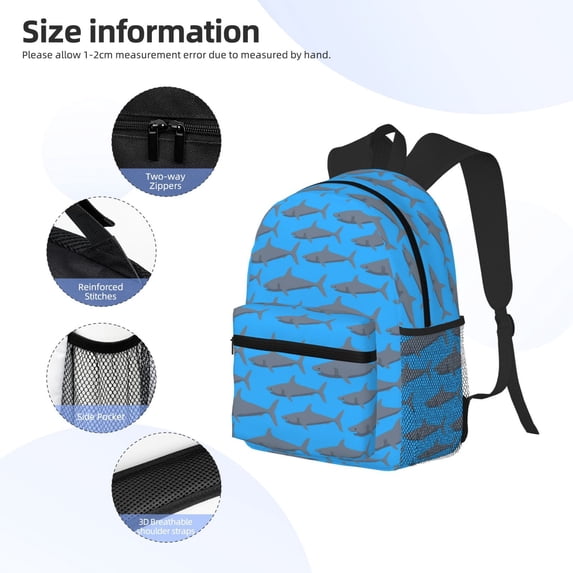 Gukieu Cute Shark Print Backpack, Waterproof Backpack with Adjustable Shoulder Straps, Suitable for Campus, Business, Travel, Unisex