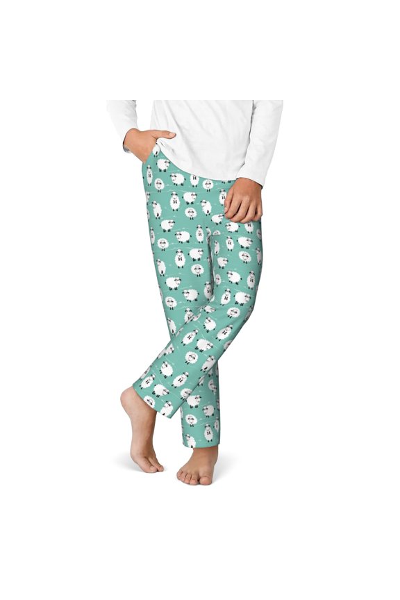 Cute Sheeps Print Youth Home Trousers, Elastic Waistband with Pockets for Home and Outing, Suitable for Children Aged 5-16-