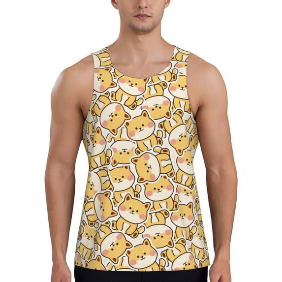 Gukieu Cute Shiba Print Men's Quick Dry Fitness Vest, Round Neck Sleeveless Fitness Bodybuilding Top-XX-Large