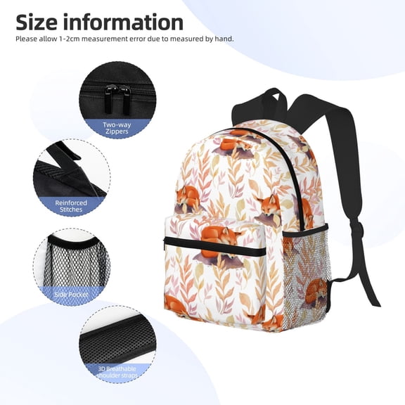 Gukieu Cute Sleepy Fox Print Backpack, Waterproof Backpack with Adjustable Shoulder Straps, Suitable for Campus, Business, Travel, Unisex