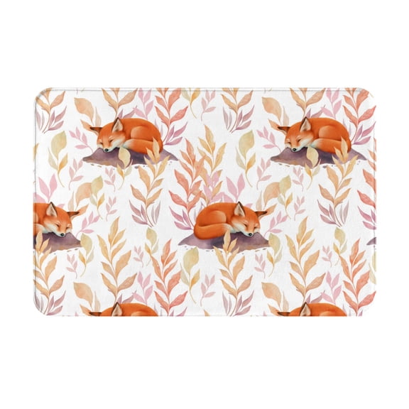 Gukieu Cute Sleepy Fox Print Dust-proof Floor Mats, Water-absorbent and Non-slip Flannel Door Mats 16x24in, Home Decoration Suitable for Kitchen, Bathroom, Garage