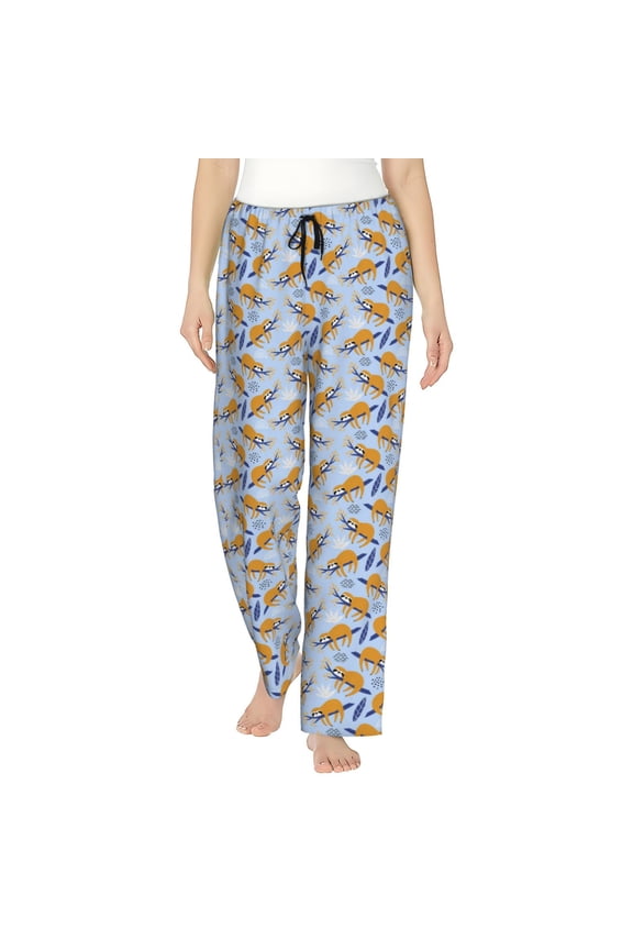 Cute Sloth Print Women's Home Trousers, with Pockets and Drawstring Pajamas, Home Pajamas, Sleepwear-Large