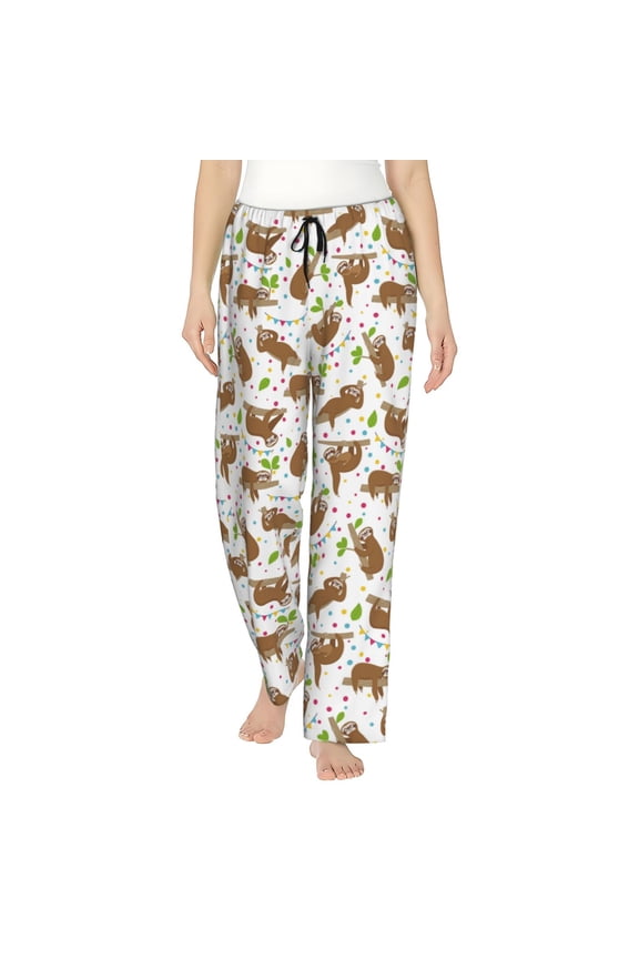 Cute Sloth Print Women's Home Trousers, with Pockets and Drawstring Pajamas, Home Pajamas, Sleepwear-Medium