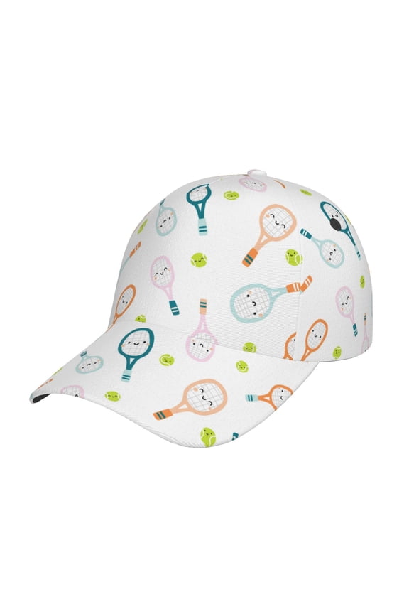 Cute Tennis Rackets Prin Baseball Cap, Adjustable Sweat-wicking Daily,Travel, Sports Cap, Unisex