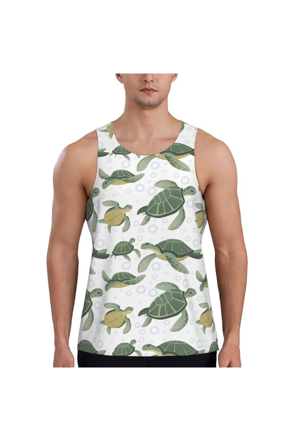 Cute Turtle Print Men's Quick Dry Fitness Vest, Round Neck Sleeveless Fitness Bodybuilding Top-4X-Large