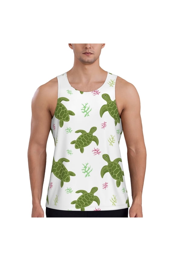 Cute Turtle Print Men's Quick Dry Fitness Vest, Round Neck Sleeveless Fitness Bodybuilding Top-XX-Large