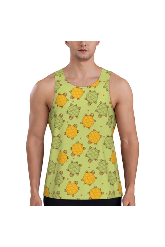 Cute Turtle Print Men's Quick Dry Fitness Vest, Round Neck Sleeveless Fitness Bodybuilding Top-XX-Large