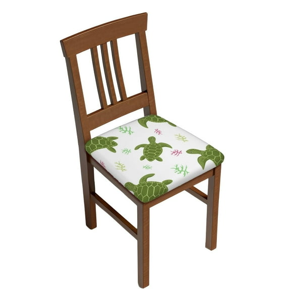 Gukieu Cute Turtle Print Square Cushion Cover, Elastic Strap Chair Protector, Suitable for Family Restaurant, Hotel Banquet Decorations-Four Pieces
