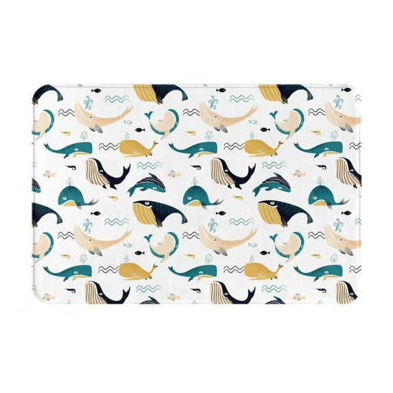 Gukieu Cute Whale Print Dust-proof Floor Mats, Water-absorbent and Non-slip Flannel Door Mats 16x24in, Home Decoration Suitable for Kitchen, Bathroom, Garage