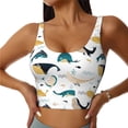 thumbnail image 1 of Gukieu Cute Whale Print Women's Sports Vest, Low-neck U-shaped Removable Pad Sports Bra for Yoga, Exercise, Dance-Medium, 1 of 8