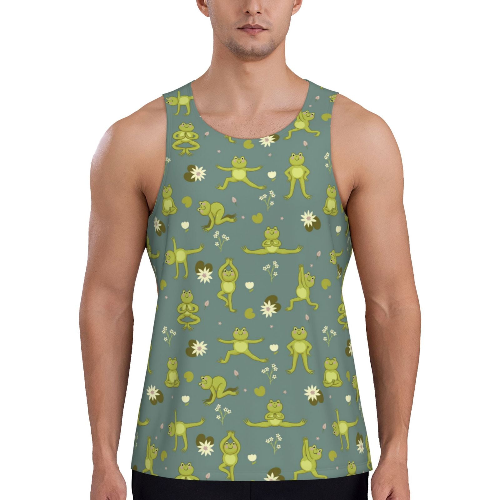 Gukieu Cute Yoga Frogs Print Men's Quick Dry Fitness Vest, Round Neck ...
