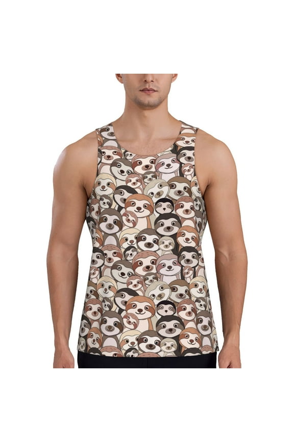 Cute brown sloth monkey Print Men's Quick Dry Fitness Vest, Round Neck Sleeveless Fitness Bodybuilding Top-Large