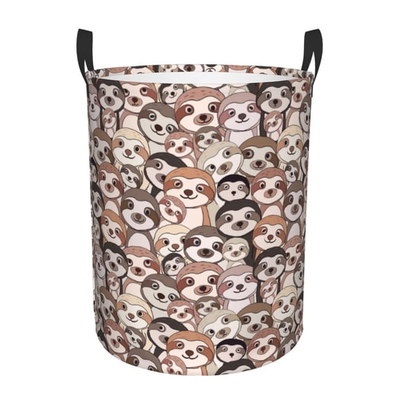 Gukieu Cute brown sloth monkey Print Round Dirty Clothes Bag, Waterproof Standing Home Bathroom Storage Basket Car Trunk Storage Bag-Small