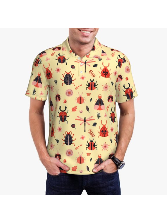 Cute insects Print Men's Quick-drying POLO Shirt, Button-down Summer T-shirt, Suitable for Work and Outdoor Activities-4X-Large