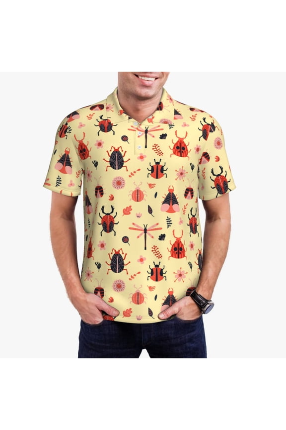 Cute insects Print Men's Quick-drying POLO Shirt, Button-down Summer T-shirt, Suitable for Work and Outdoor Activities-4X-Large