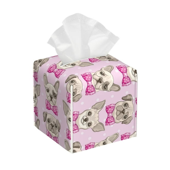 Gukieu Cute puppy Print Leather Tissue Box, PVC Waterproof Velcro Opening and Closing Square Tissue Box Holder, Suitable for Home and Office Decoration