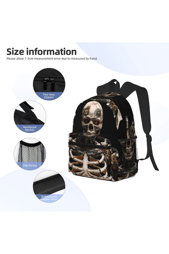 Cyber Skeleton With Tattoos Print Backpack, Waterproof Backpack with Adjustable Shoulder Straps, Suitable for Campus, Business, Travel, Unisex