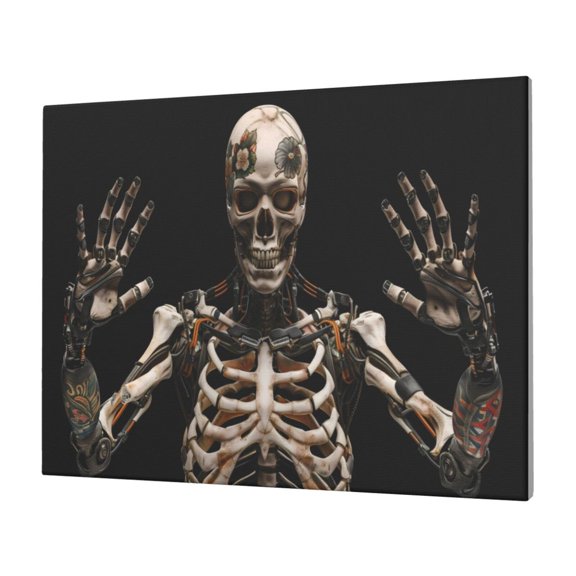Gukieu Cyber Skeleton With Tattoos Print Horizontal Canvas Decorative Painting 12x16 Inch Shrinkage Resistant Frame Hanging Home Wall Art Decor