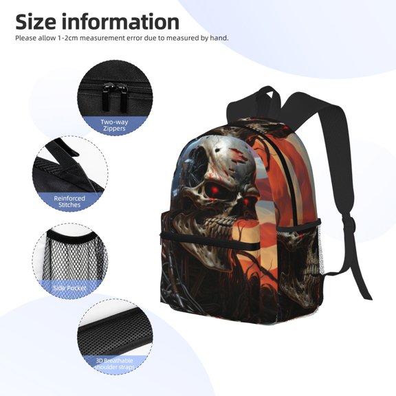 Gukieu Cyberpunk Skull American Flag Print Backpack, Waterproof Backpack with Adjustable Shoulder Straps, Suitable for Campus, Business, Travel, Unisex