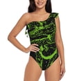 thumbnail image 1 of Gukieu DINOSAUR IN SPACE Print One-shoulder Ruffled One-piece Swimsuit with Removable Chest Pads and Tummy-control Swimsuit for Women-Small, 1 of 6